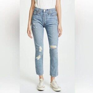 Re/Done Originals (Levi’s) High Rise Straight Distressed Jeans - 27"